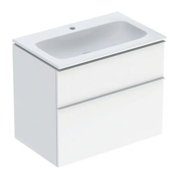 Set dulap baza suspendat Geberit iCon alb lucios 2 sertare maner alb si lavoar 75 cm