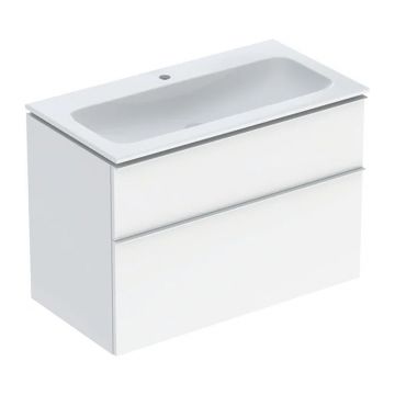 Set dulap baza suspendat Geberit iCon alb lucios 2 sertare maner alb si lavoar 90 cm