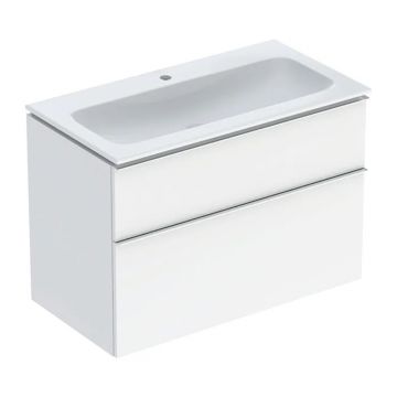 Set dulap baza suspendat Geberit iCon alb lucios 2 sertare maner crom si lavoar 90 cm