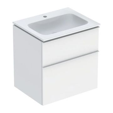 Set dulap baza suspendat Geberit iCon alb mat 2 sertare maner alb si lavoar 60 cm