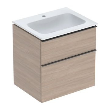 Set dulap baza suspendat Geberit iCon finisaj stejar 2 sertare si lavoar alb 60 cm