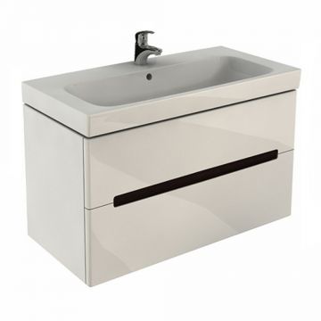 Set dulap baza suspendat Geberit Modo alb lucios 2 sertare si lavoar 100 cm