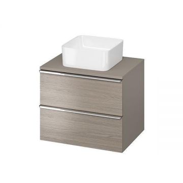Mobilier suspendat Cersanit, Virgo 60, cu manere cromate, pentru lavoar pe blat, gri stejar