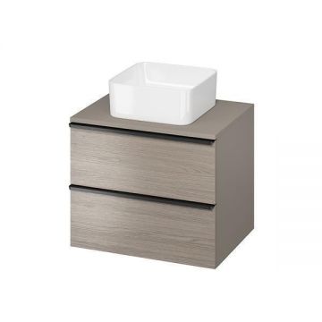 Mobilier suspendat Cersanit, Virgo 60, cu manere negre, pentru lavoar pe blat, gri stejar