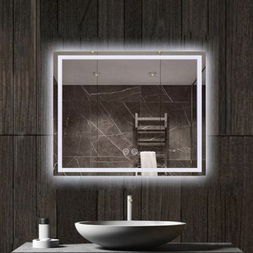 Oglinda Fluminia Ando-90 cu iluminare LED 3 culori si dezaburire, dreptunghiulara, 90x75 cm