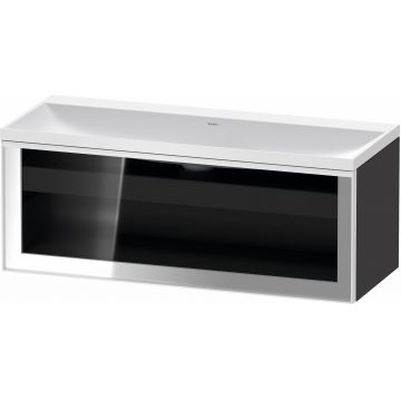 Set mobilier Duravit Vitrium cu lavoar dublu 120cm fara orificiu baterie si dulap baza cu un sertar cu front sticla c-bonded iluminare interioara grafit mat