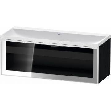 Set mobilier Duravit Vitrium cu lavoar dublu 120cm fara orificiu baterie si dulap baza cu un sertar cu front sticla c-bonded iluminare interioara stejar negru