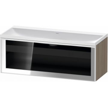 Set mobilier Duravit Vitrium cu lavoar dublu 120cm fara orificiu baterie si dulap baza cu un sertar cu front sticla c-bonded iluminare interioara stejar terra