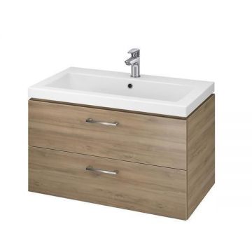 Set mobilier suspendat, Cersanit, Lara, cu lavoar Como, 80 cm, nuc