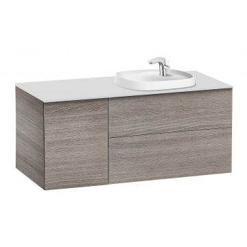 Dulap baza Roca Beyond cu usa si doua sertare pentru lavoare in blat orientare dreapta 120cm stejar city