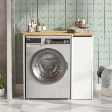 Dulap pentru masina de spalat Bedora, 93.5x60x88.3 cm, PAL, alb/natur