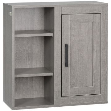 Kleankin Dulap baie cu montare pe perete, cu 3 rafturi deschise, gri | Aosom Romania
