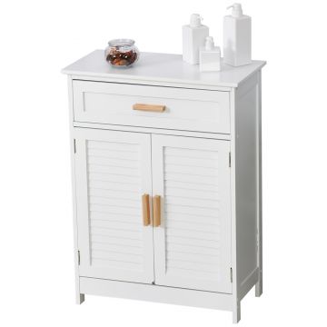 kleankin Dulăpior de Baie Multifuncțional cu Ușă Dublă Articulată și Sertar Organizator Îngust, 59x29x80 cm, Alb | Aosom Romania