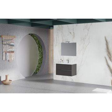 Mobilier baie cu lavoar SaviniDue, colecția Oikos, lățime de 80 cm, imitație lemn închis