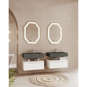 Oglindă cu sistem retroluminare LED SaviniDue, cu touch, octagonală, 75 x 100 cm