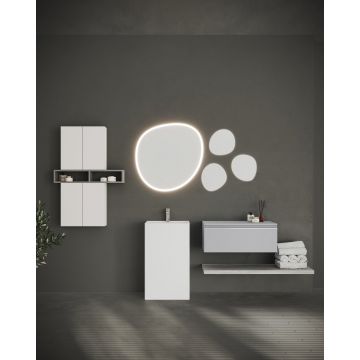 Oglindă cu sistem retroluminare LED SaviniDue și margini iluminate, cu touch, pătrat rotunjit, 82 x 72 cm