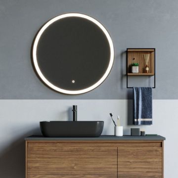 Oglindă Fluminia, Black-Boy-60, rotundă, iluminare LED și dezaburire, ramă neagră