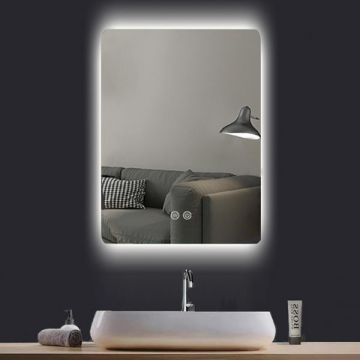 Oglindă Fluminia, Morris Ambient, dreptunghiulară, cu iluminare LED și dezaburire, 3 culori