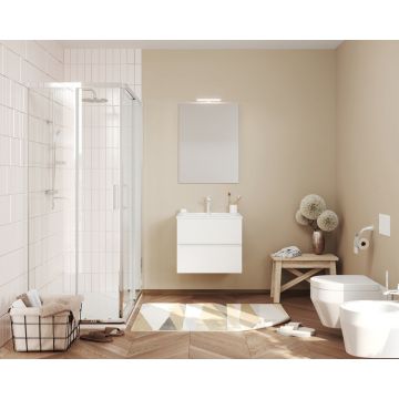 Set Mobilier baie cu lavoar SaviniDue, oglindă și lampă, colecția Easy, lățime de 60 cm, alb lucios