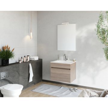 Set Mobilier baie cu lavoar SaviniDue, oglindă și lampă, lățime de 60 cm, imitație lemn închis