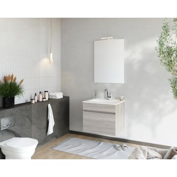 Set Mobilier baie cu lavoar SaviniDue, oglindă și lampă, colecția Bogota, lățime de 60 cm, imitație lemn