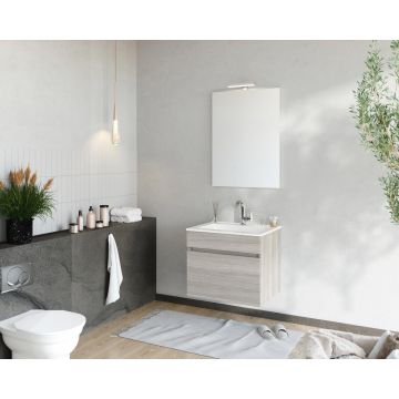 Set Mobilier baie cu lavoar SaviniDue, oglindă și lampă, colecția Bogota, lățime de 60 cm, imitație lemn