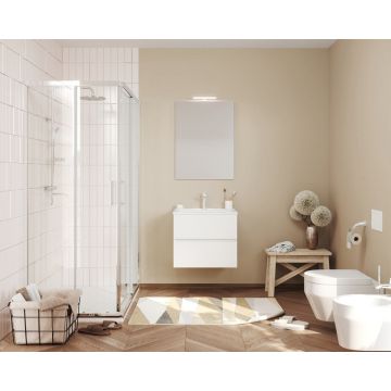 Set Mobilier baie cu lavoar SaviniDue, oglindă și lampă, colecția Easy, lățime de 60 cm, alb lucios