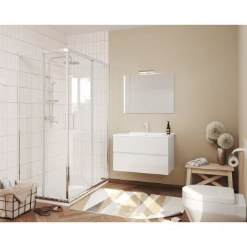 Set Mobilier baie cu lavoar SaviniDue, oglindă și lampă, colecția Easy, lățime de 80 cm, alb lucios