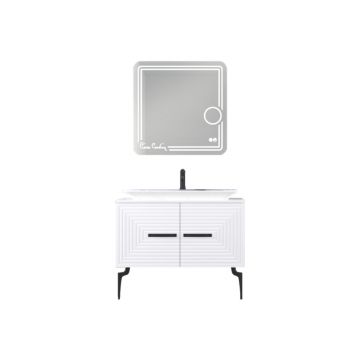 Set mobilier baie Pierre Cardin Halley 3 piese 100 cm alb-negru