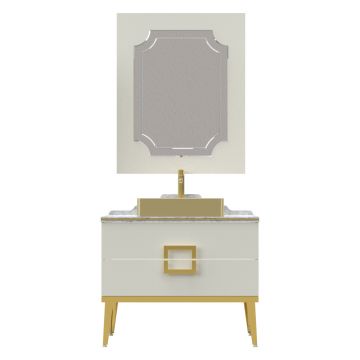 Set mobilier baie Pierre Cardin Mercury  3 piese  90 cm  alb-auriu