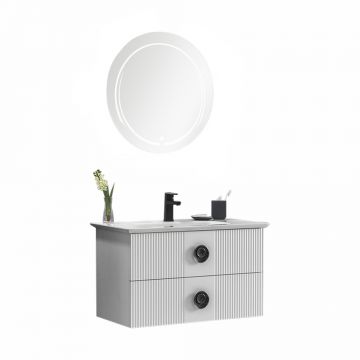 Set mobilier baie Vanity  suspendat  3 piese  alb  90 cm
