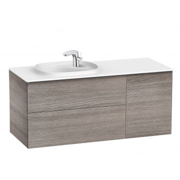 Set mobilier Roca Beyond cu lavoar Surfex orientare stanga si dulap baza cu usa si doua sertare 120cm stejar city