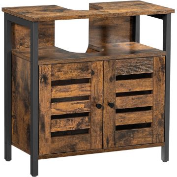 Dulap pentru baie / masca de lavoar, Vasagle, 60x30x60 cm, PAL/otel, maro rustic