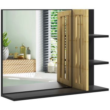 HOMCOM Oglindă de Baie cu Poliță, Oglindă Montată pe Perete, Oglindă cu 4 Rafturi de Depozitare pentru Machiaj, 45x15x58.5 cm, Negru | Aosom Romania