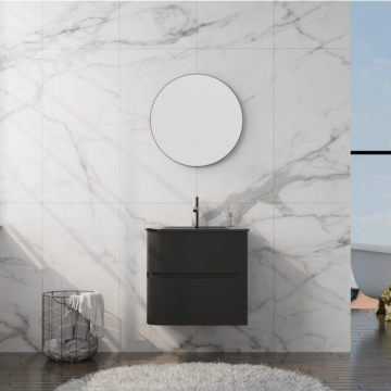 Mobilier suspendat de baie 60 cm cu lavoar incastrat Atlanta Negru Mat