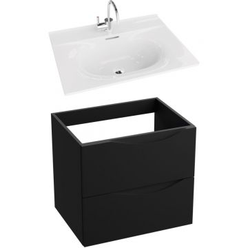 Mobilier suspendat de baie 60 cm cu lavoar incastrat Kolorado Negru Mat