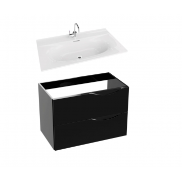 Mobilier suspendat de baie 80 cm cu lavoar incastrat Kolorado Negru Lucios