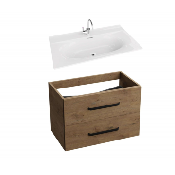 Mobilier suspendat de baie 80 cm cu lavoar incastrat Kolorado Nuc