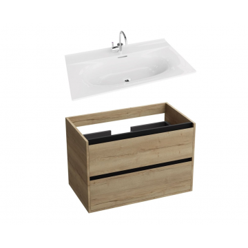 Mobilier suspendat de baie 80 cm cu lavoar incastrat Minnesota Stejar