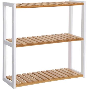 Raft de depozitare multifunctional Songmics, 60x15x55 cm, bambus, alb/natural