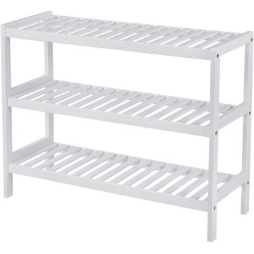 Raft de depozitare multifunctional Vasagle, 70x26x55 cm, bambus, alb