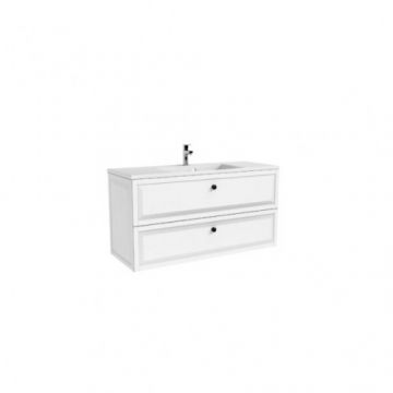 Set mobilier Oristo Montebianco cu 2 sertare, alb mat si lavoar Amelia 120 cm