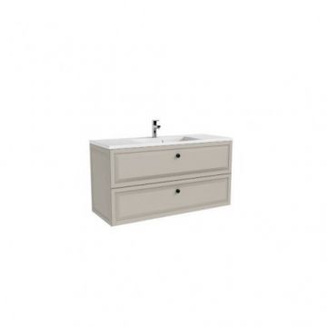 Set mobilier Oristo Montebianco cu 2 sertare, sand mat si lavoar Amelia 120 cm