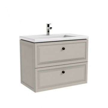 Set mobilier Oristo Montebianco cu 2 sertare, sand mat si lavoar Amelia 80 cm