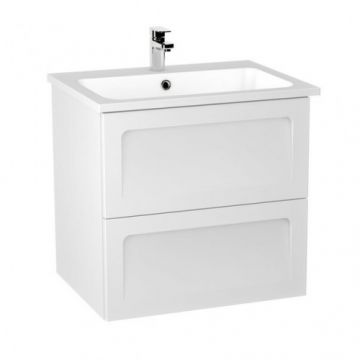Set mobilier suspendat Oristo Beryl cu 2 sertare, alb mat si lavoar 60 cm