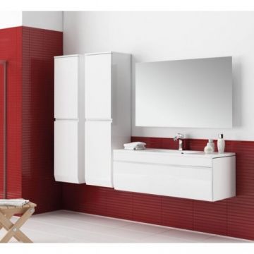 Set mobilier suspendat Oristo Horyzont alb si lavoar marmura 120 cm