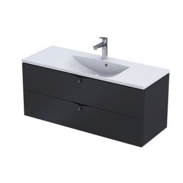 Set mobilier suspendat Oristo Siena cu 2 sertare, negru mat si lavoar marmura Amelia 120 cm