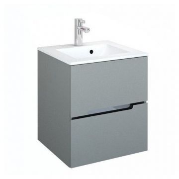 Set mobilier suspendat Oristo Silver cu 2 sertare, gri mat si lavoar marmura 50 cm
