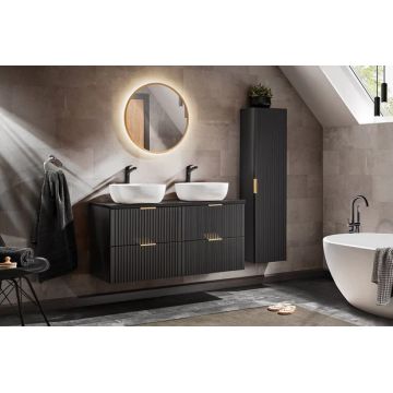 Set Mobilier baie, din MDF, 7 piese, 120 cm, Adel Negru culoare mat