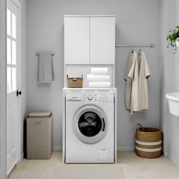 Dulap Baie Adore cu Loc Pentru Masina de Spalat, 3 Rafturi, 2 Usi, Alb, 65 x 182 x 60 cm